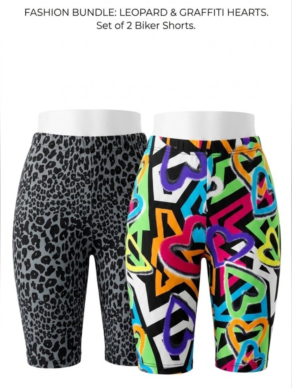 2pk just be Women Bike Shorts - Neon Multi & Gray Leopard Print